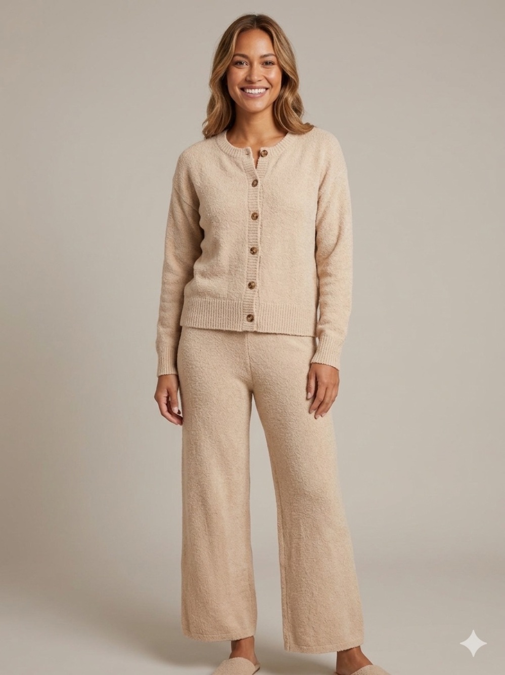 By the River Cozy Beige Knit Cardigan & Pants Lounge Set. Size Med. NWT